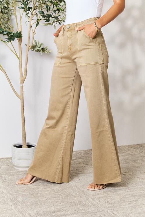 BAYEAS Raw Hem Wide Leg Jeans Trendsi