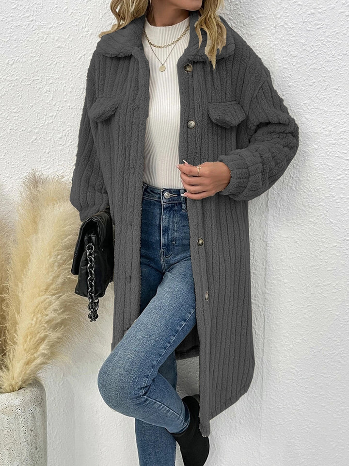 Collared Neck Drop Shoulder Coat - Super Amazing Store