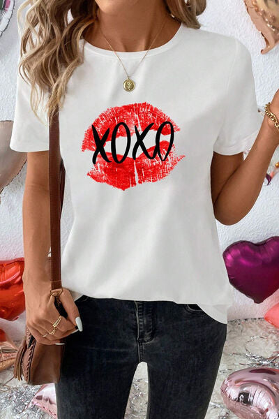 XOXO Lip Graphic Round Neck T-Shirt Trendsi