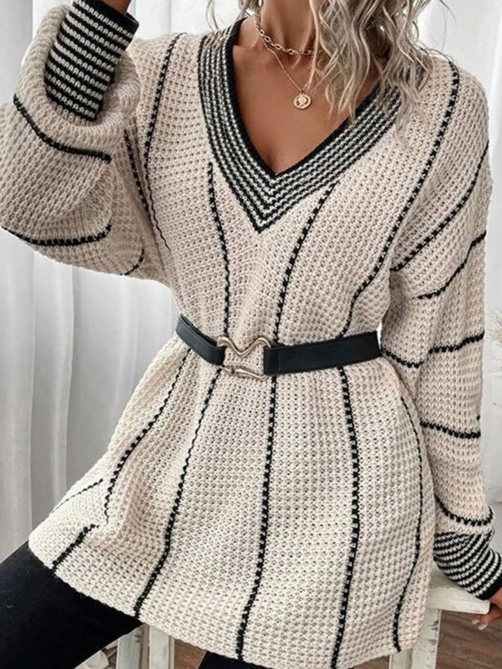 Striped V-Neck Sweater Trendsi