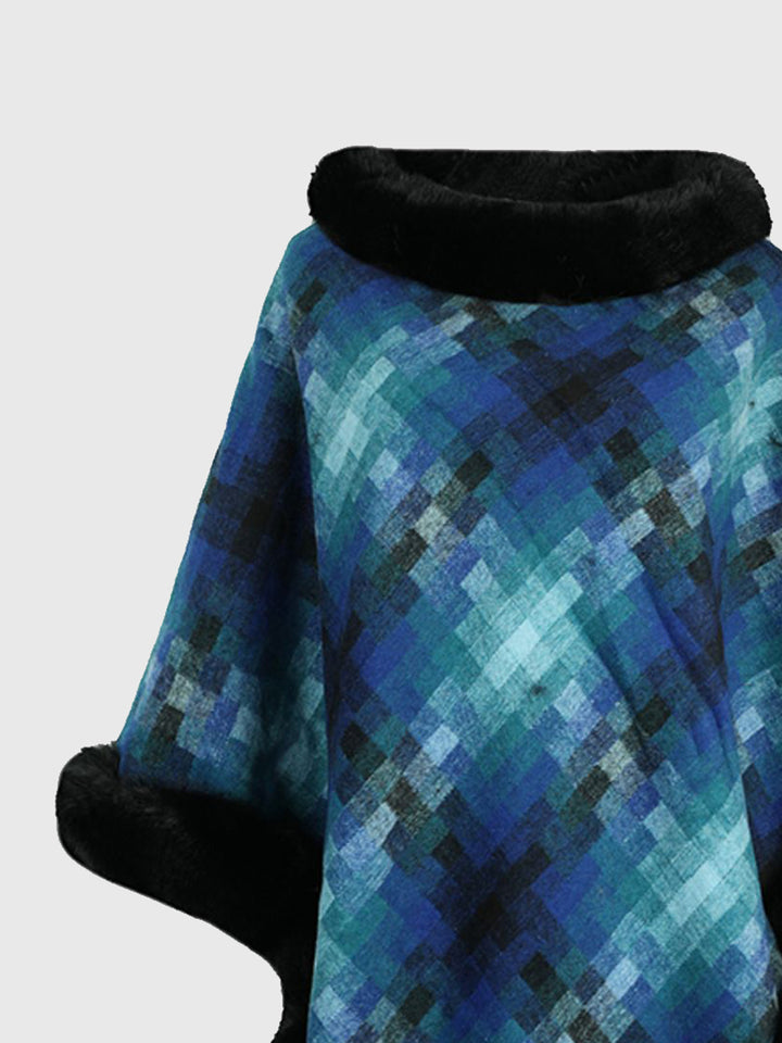 Faux Fur Trim Poncho - Super Amazing Store