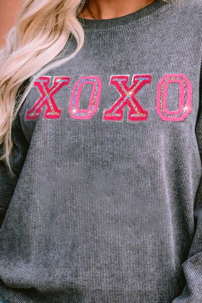 XOXO Round Neck Dropped Shoulder Sweatshirt Trendsi