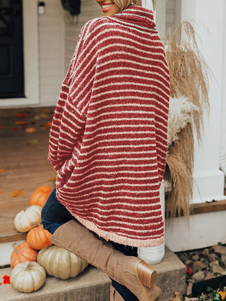 Striped Turtleneck Sweater with Pockets Trendsi