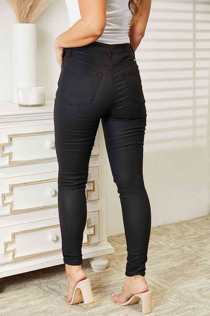 Kancan Full Size High Rise Black Coated Ankle Skinny Jeans Trendsi