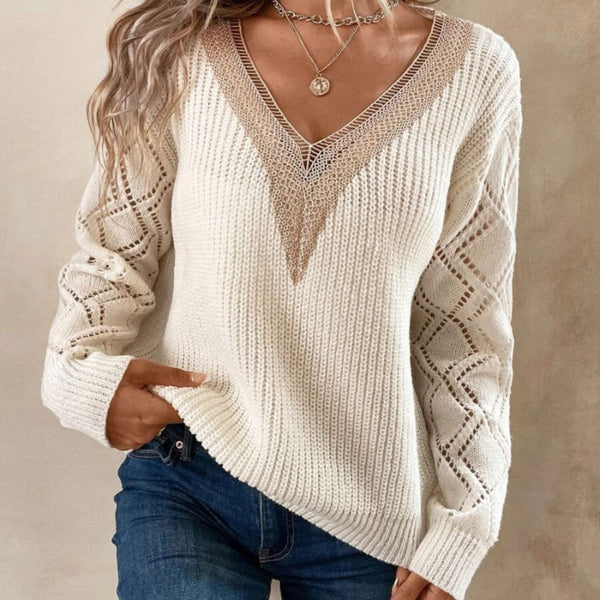 Contrast V-Neck Sweater Trendsi