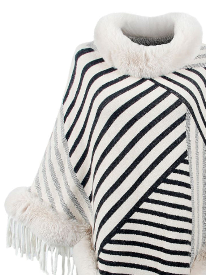 Striped Fringe Hem Poncho - Super Amazing Store