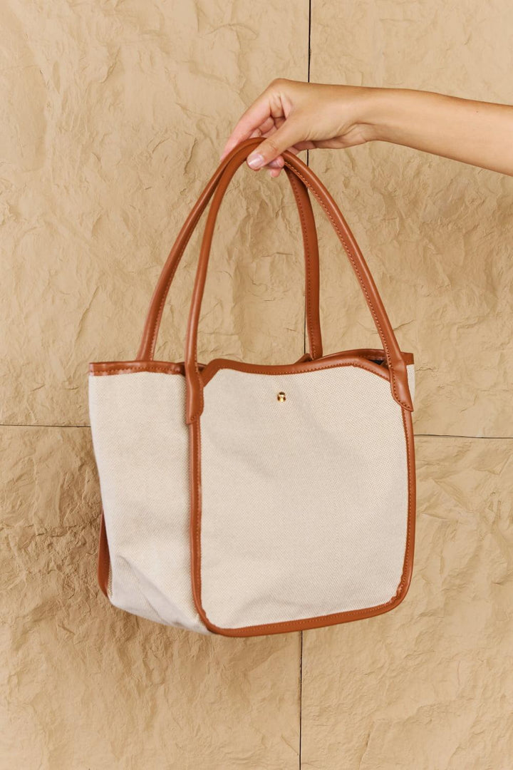 Fame Beach Chic Faux Leather Trim Tote Bag in Ochre - Super Amazing Store