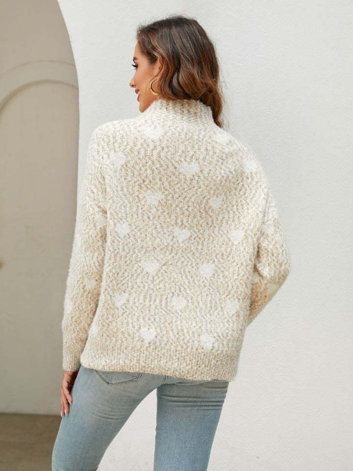 Heart Mock Neck Sweater - Super Amazing Store