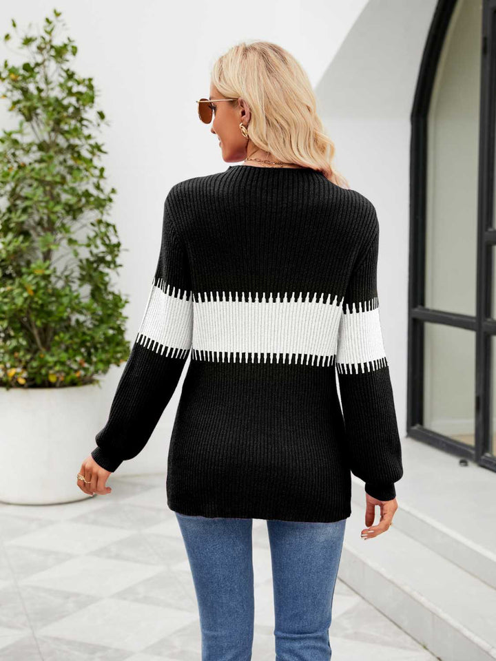 Contrast Round Neck Sweater - Super Amazing Store