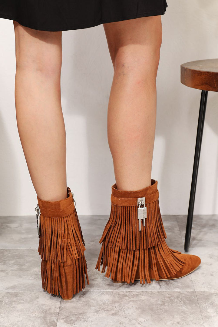 Legend Women's Tassel Wedge Heel Ankle Booties - Super Amazing Store