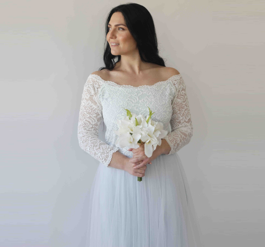 Curvy  Off-Shoulder Two Colors Wedding Dress #1134 - Super Amazing Store