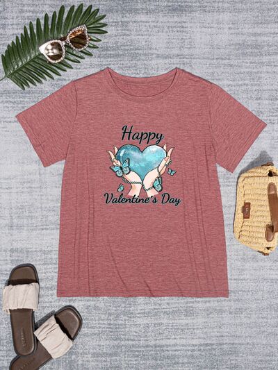 HAPPY VALENTINE'S DAY Round Neck Short Sleeve T-Shirt Trendsi