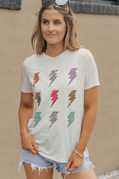 Lightning Graphic Round Neck Short Sleeve T-Shirt Trendsi