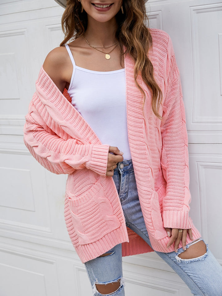 Open Front Dropped Shoulder Longline Cardigan Trendsi