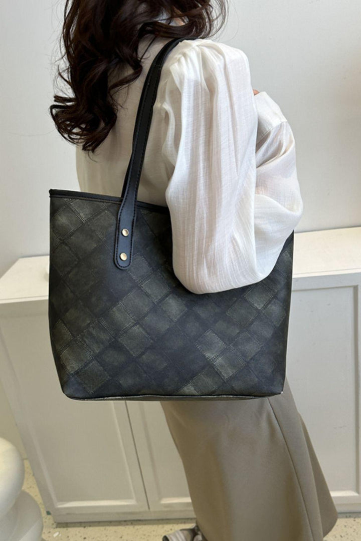 Plaid PU Leather Tote Bag - Super Amazing Store