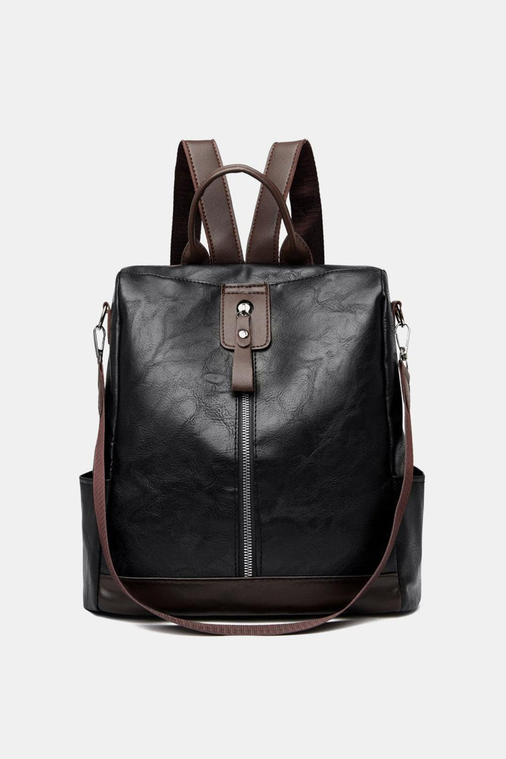 Contrast Color PU Leather Backpack - Super Amazing Store