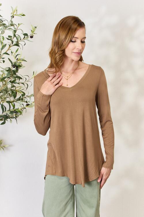 Zenana Full Size Long Sleeve V-Neck Top Trendsi