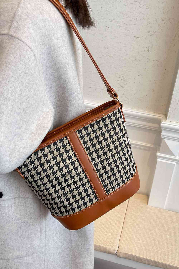 Houndstooth PU Leather Shoulder Bag Trendsi