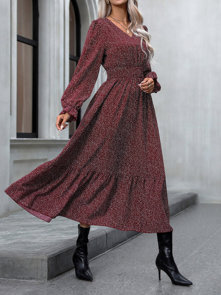 V-Neck Flounce Sleeve Dress Trendsi