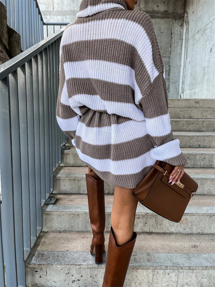 Striped Turtleneck Sweater Dress - Super Amazing Store