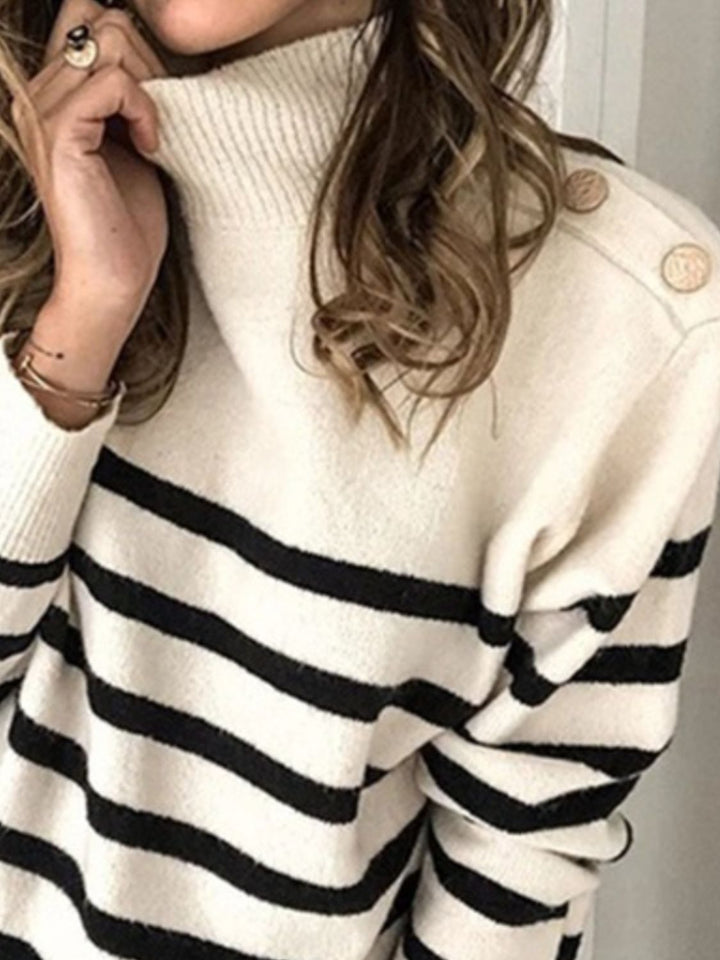 Striped Shoulder Detail Sweater - Super Amazing Store