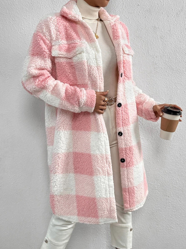 Plaid Collared Neck Button Down Coat - Super Amazing Store