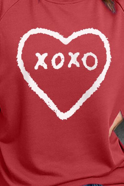 XOXO Heart Round Neck Sweatshirt Trendsi