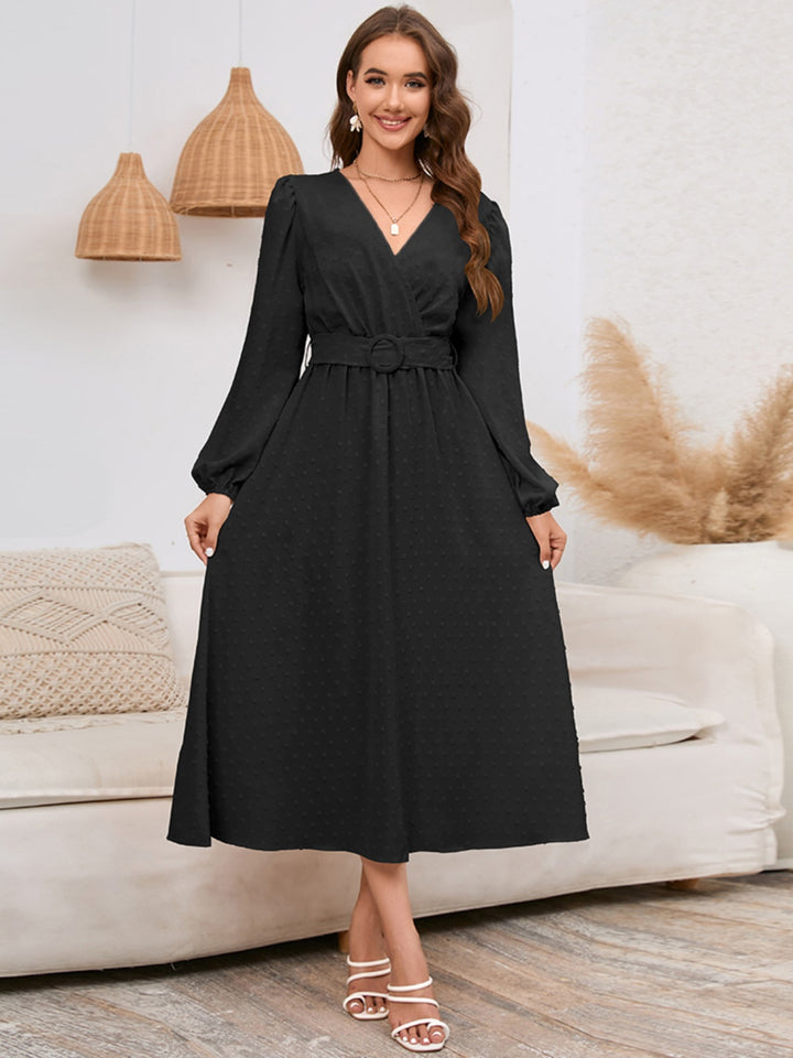 Surplice Balloon Sleeve Dress Trendsi