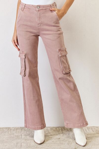 RISEN Full Size High Rise Cargo Wide Leg Jeans Trendsi