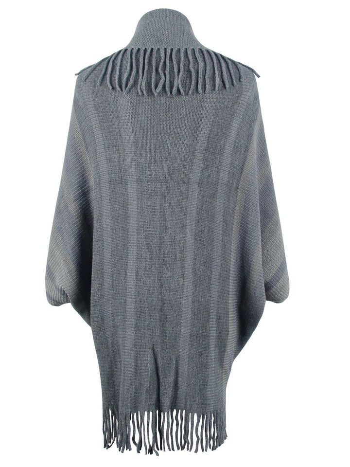 Fringe Detail Open Front Poncho Trendsi