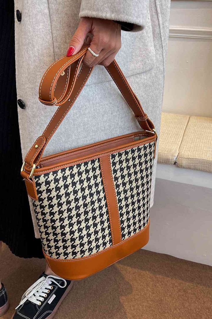 Houndstooth PU Leather Shoulder Bag Trendsi