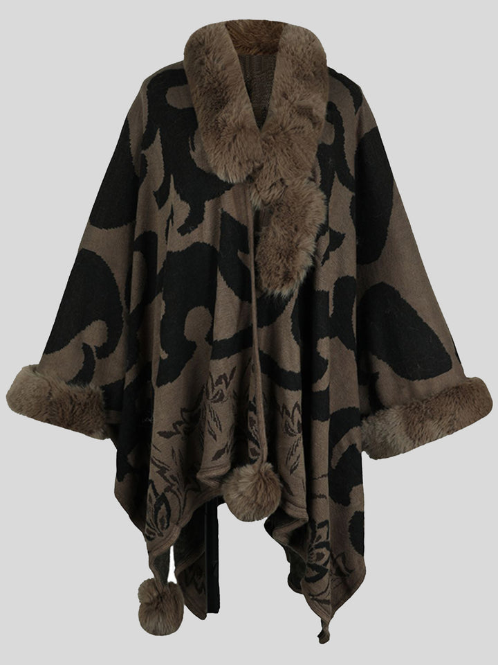 Faux Fur Trim Poncho - Super Amazing Store