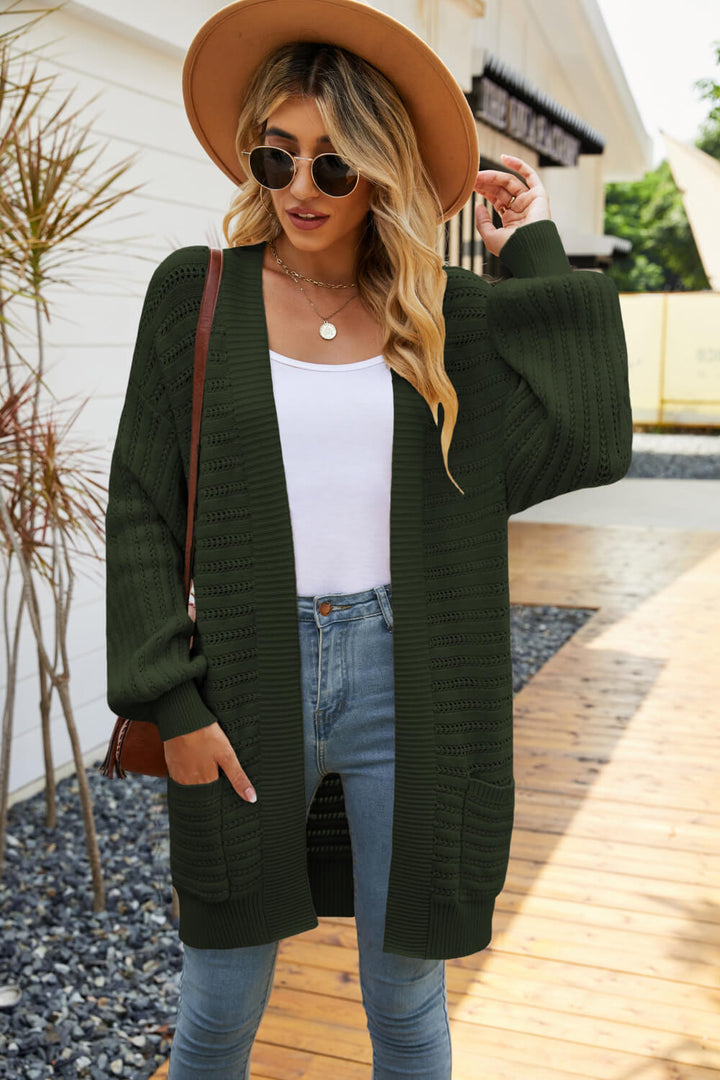 Open Front Dropped Shoulder Cardigan Trendsi