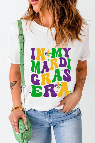 IN MY MARDI GRAS ERA Round Neck T-Shirt Trendsi