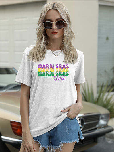 Full Size MARDI GRAS Y'ALL Round Neck T-Shirt Trendsi