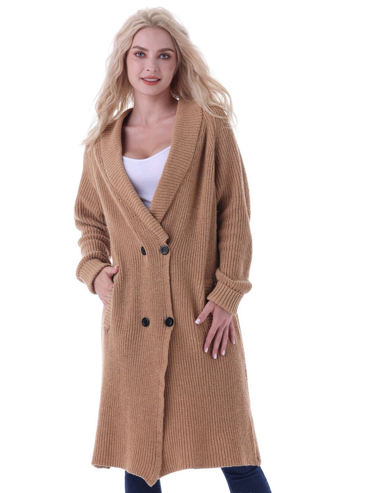 Double-Breasted Longline Cardigan with Pockets Trendsi