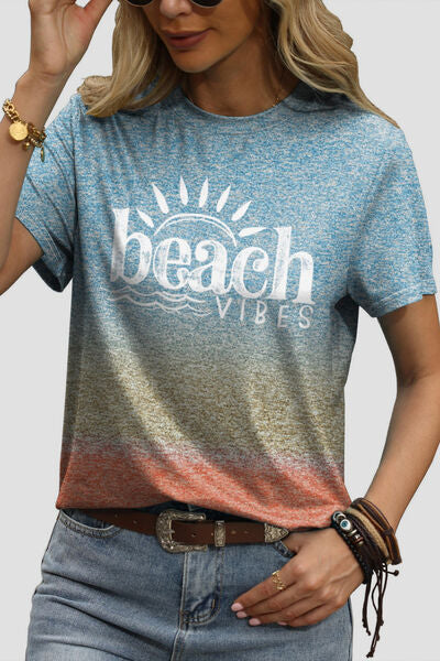 BEACH VIBES Round Neck Short Sleeve T-Shirt Trendsi