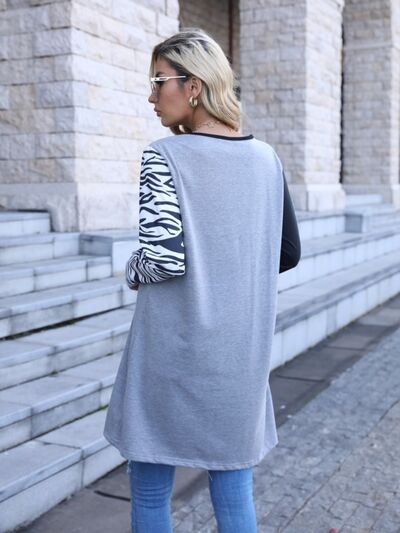 Zebra Print Round Neck Long Sleeve T-Shirt Trendsi