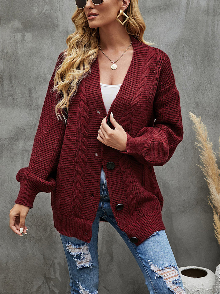 Cable-Knit Dropped Shoulder Cardigan Trendsi