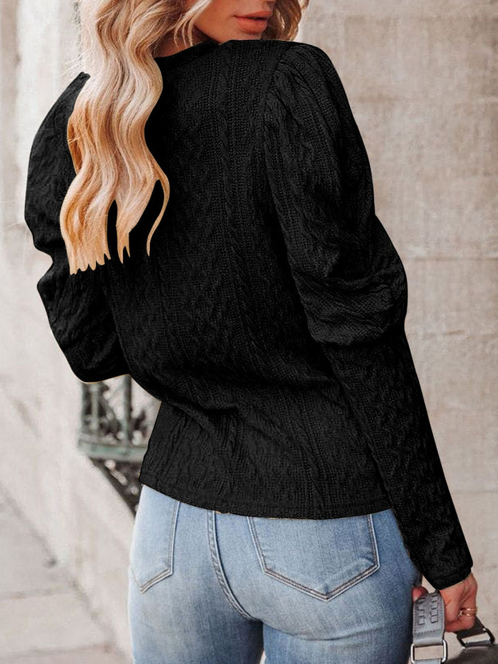 Round Neck Puff Sleeve Knit Top Trendsi