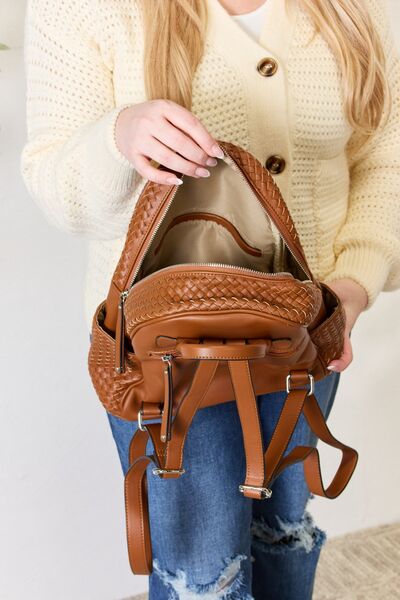 SHOMICO PU Leather Woven Backpack Trendsi