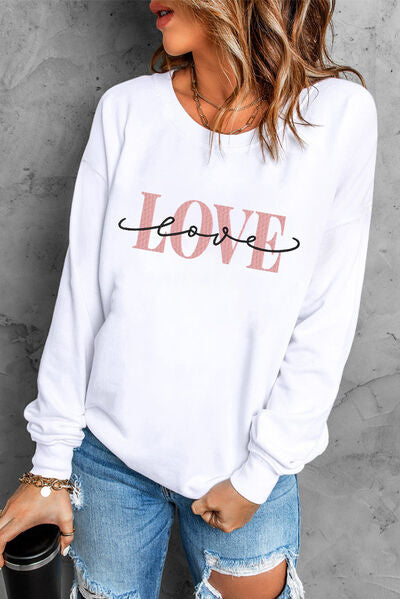 LOVE Round Neck Dropped Shoulder Sweatshirt Trendsi