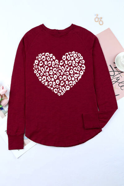 Heart Graphic Round Neck Long Sleeve T-Shirt Trendsi