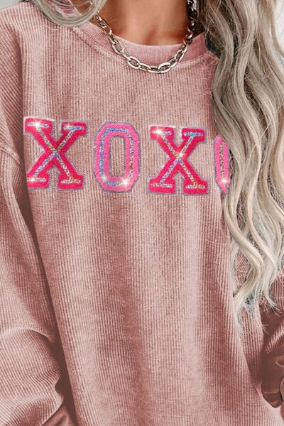 XOXO Round Neck Dropped Shoulder Sweatshirt Trendsi