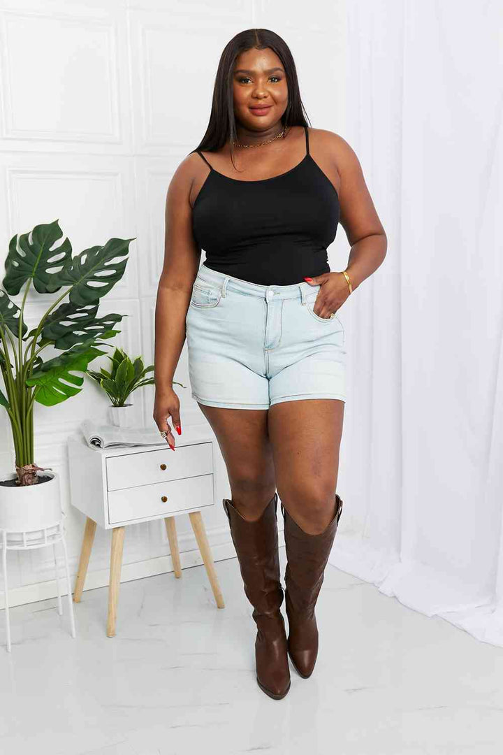 Judy Blue Full Size Contrast Stitching Denim Shorts with Pockets Trendsi