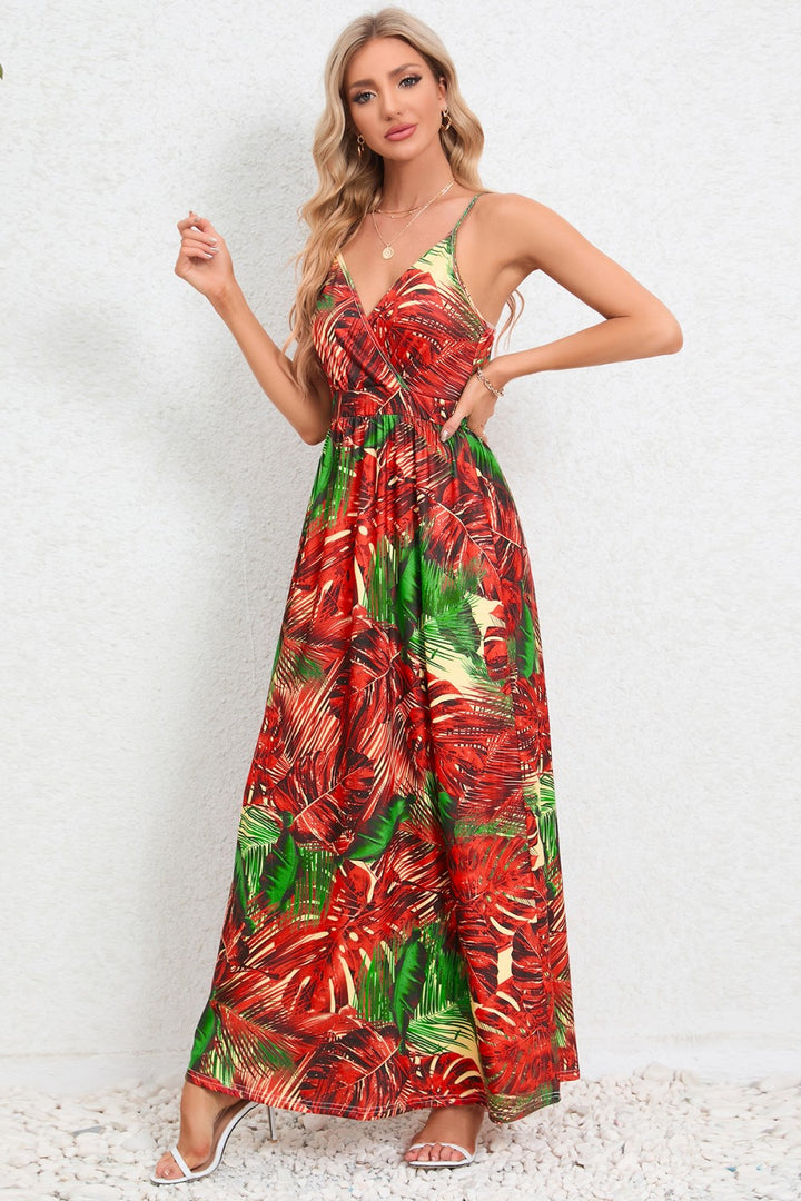 Printed Surplice Maxi Cami Dress Trendsi