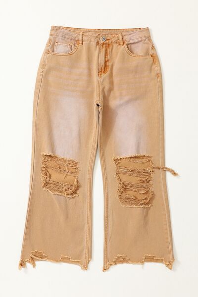 Distressed Raw Hem Jeans with Pockets Trendsi