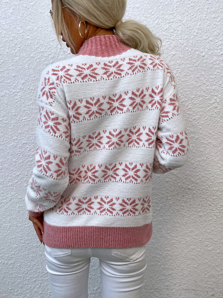 Snowflake Pattern Mock Neck Sweater - Super Amazing Store