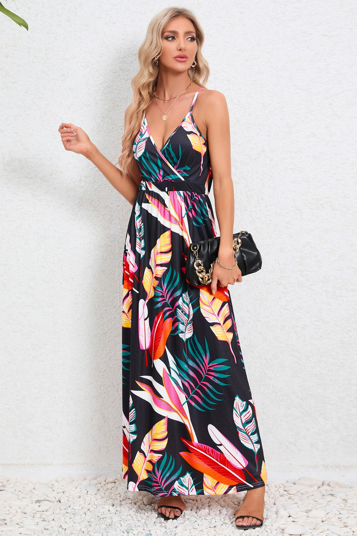 Printed Surplice Maxi Cami Dress Trendsi