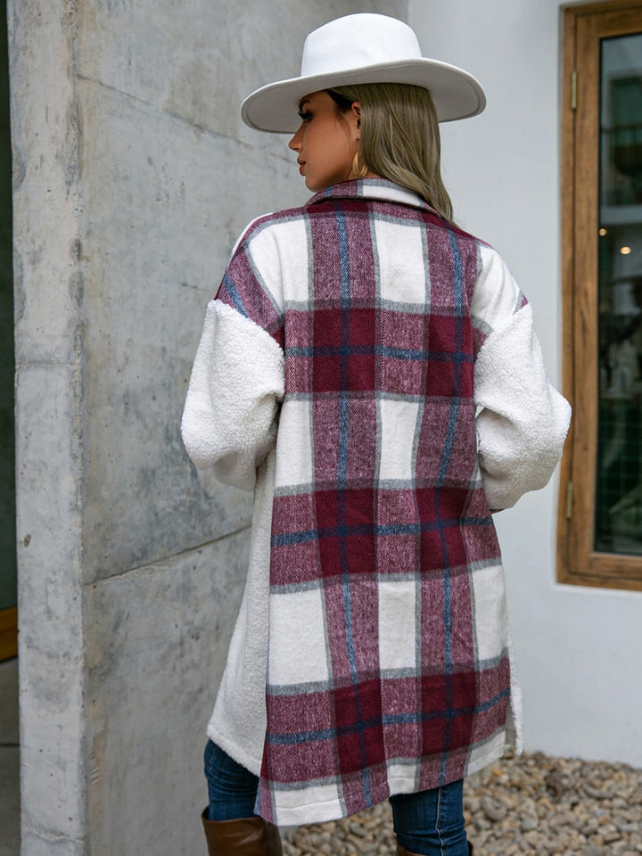 Plaid Dropped Shoulder Longline Coat Trendsi